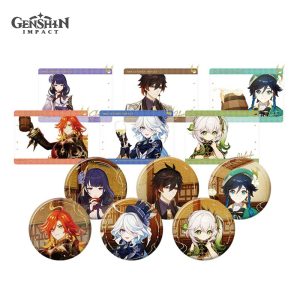 Genshin Impact The Road Home Series Tinplate Badge & Photo Card Keychain Set
